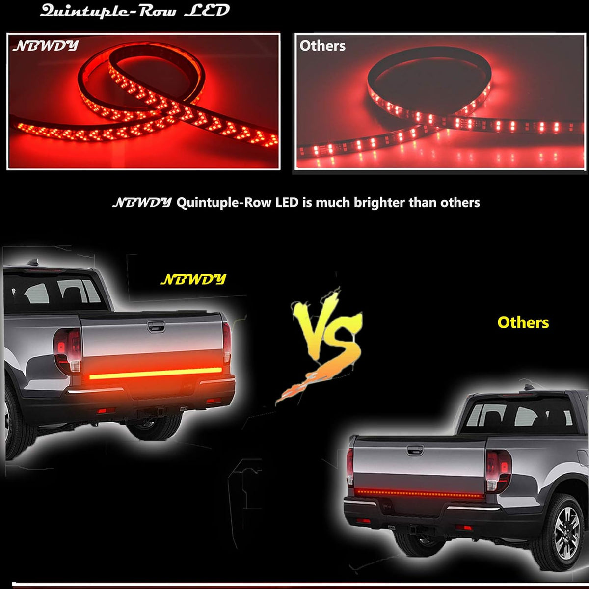 Red & White 5 Row LED Tailgate Light Bar Pack of 2 T1885