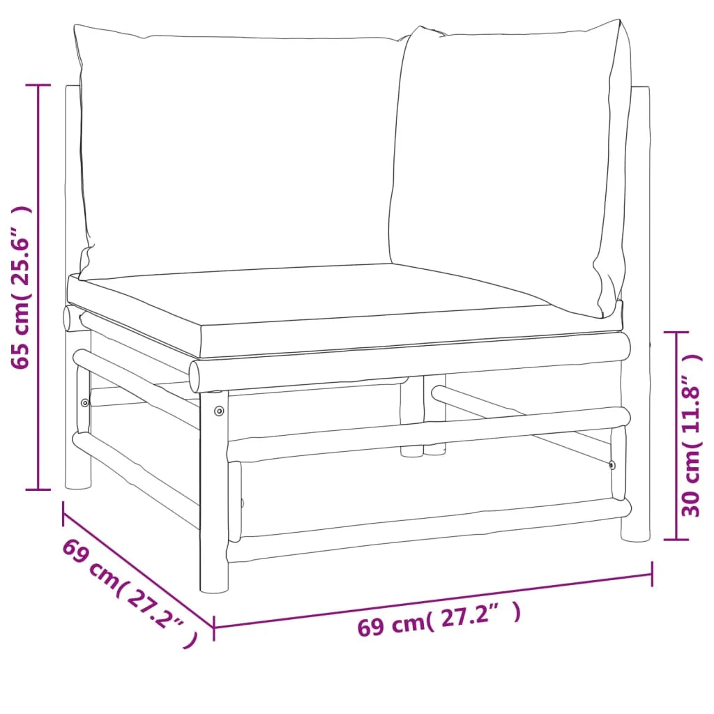 3 Piece Patio Set with Gray Cushions Bamboo K128