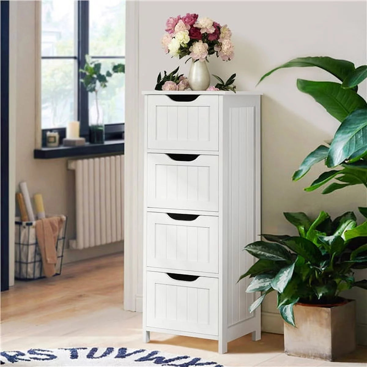 White 4 Drawer Wooden Bathroom Floor Cabinet Z1615