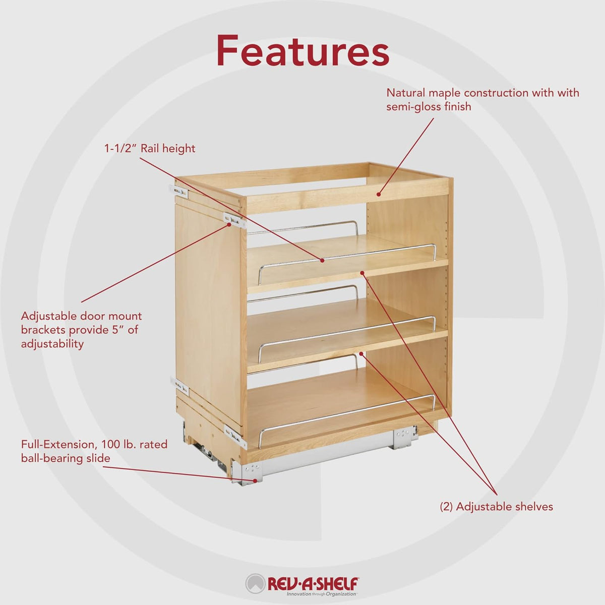 11 Inch Base Cabinet Pullout Storage Organizer with Adjustable Wood Shelves and Chrome Rails Y981