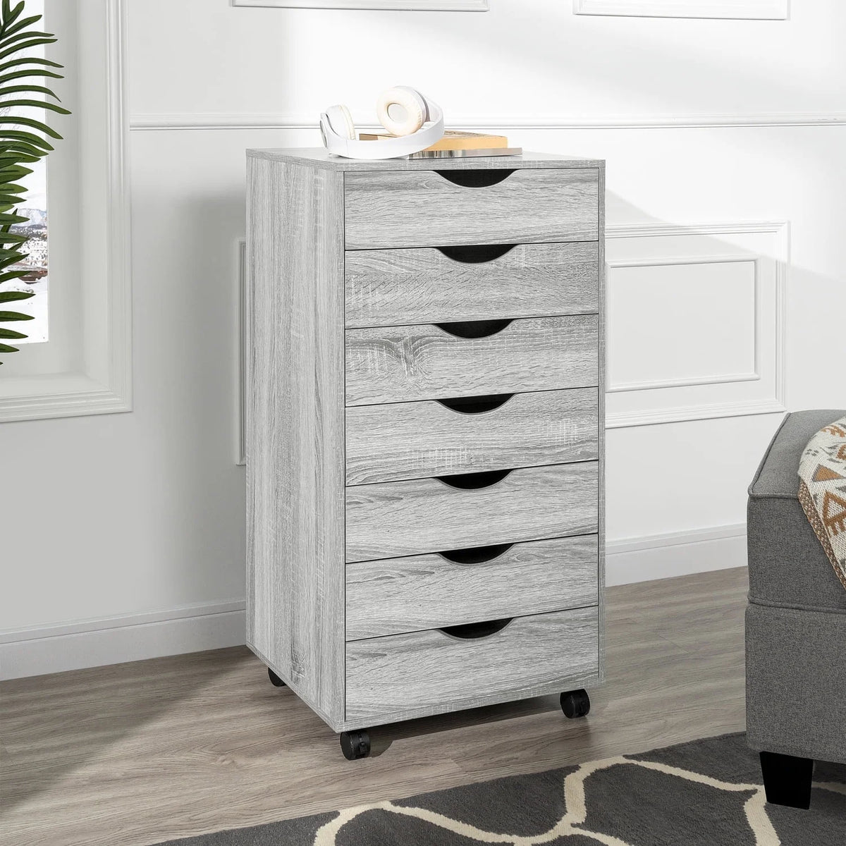 White Wooden Mobile File Cabinet T9720