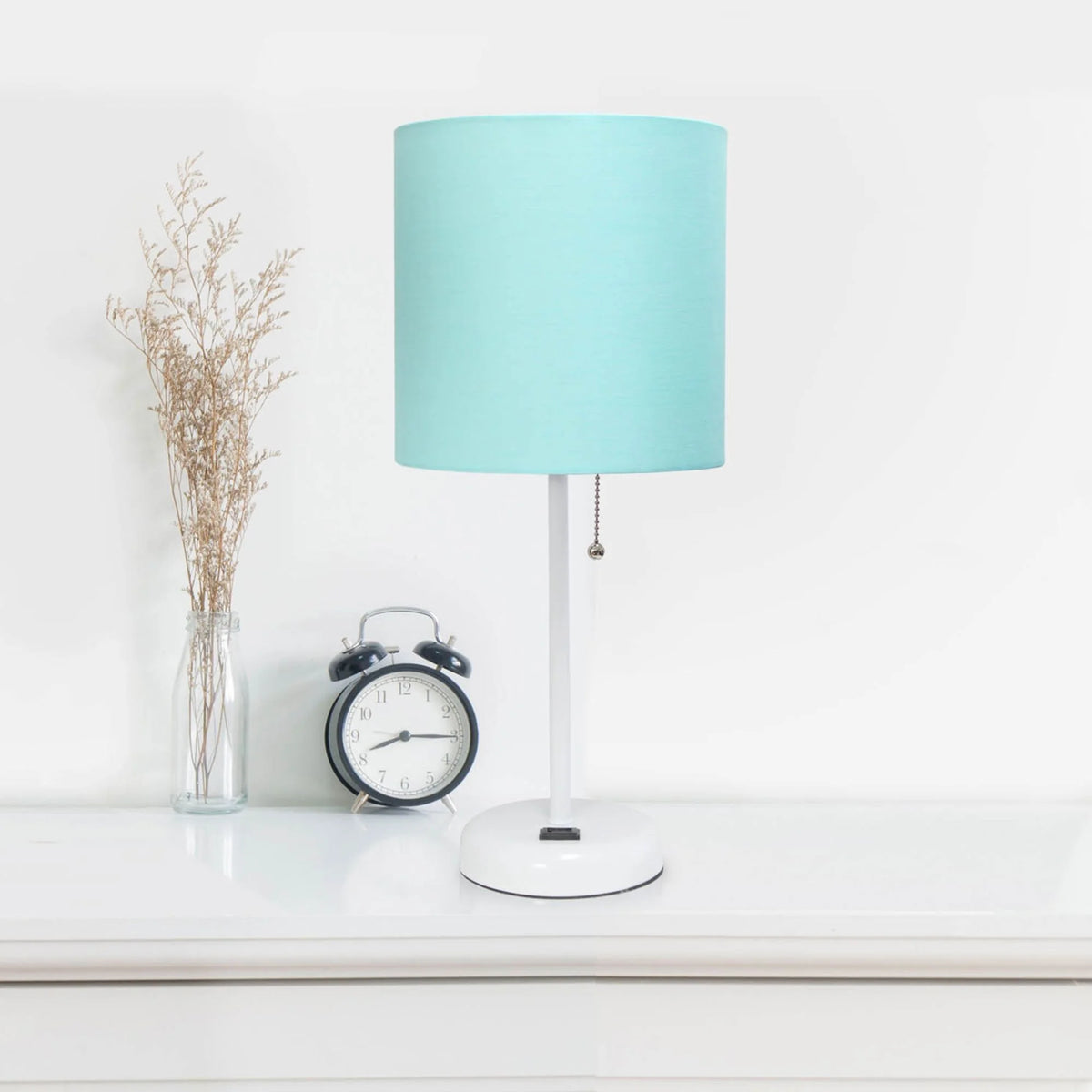 Aqua White Stick Lamp with Fabric Shade G627