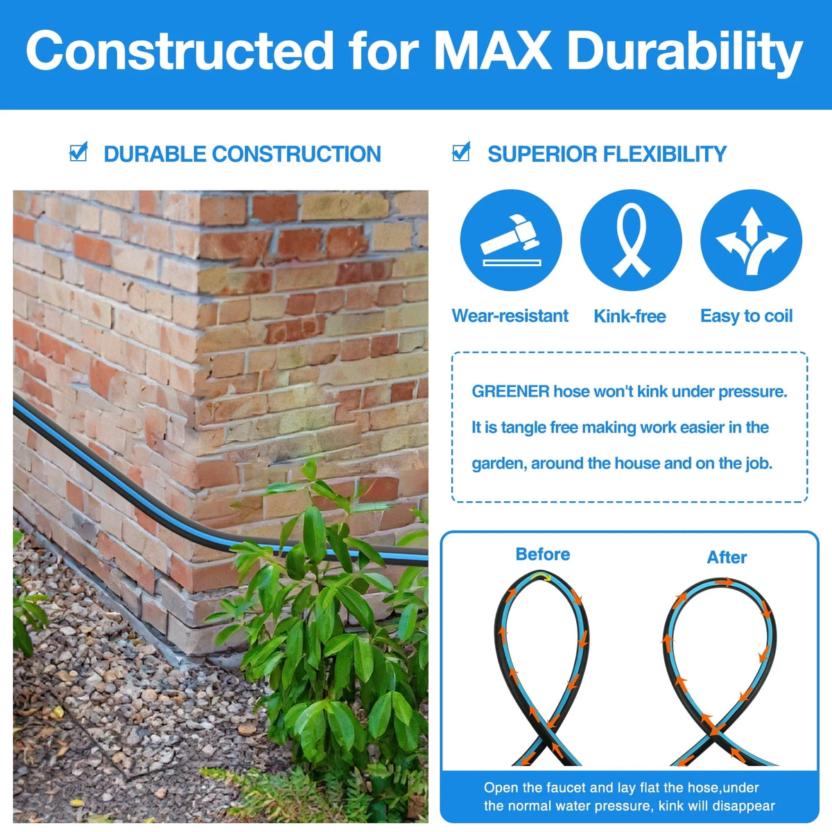 100ft x 5/8 Heavy Duty Garden Hose with Nozzle Y53498