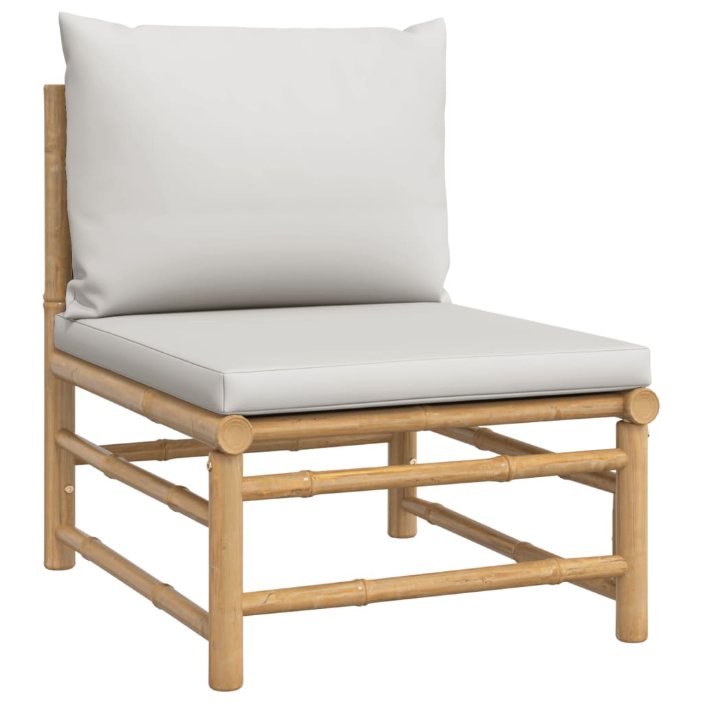 3 Piece Patio Set with Gray Cushions Bamboo K128