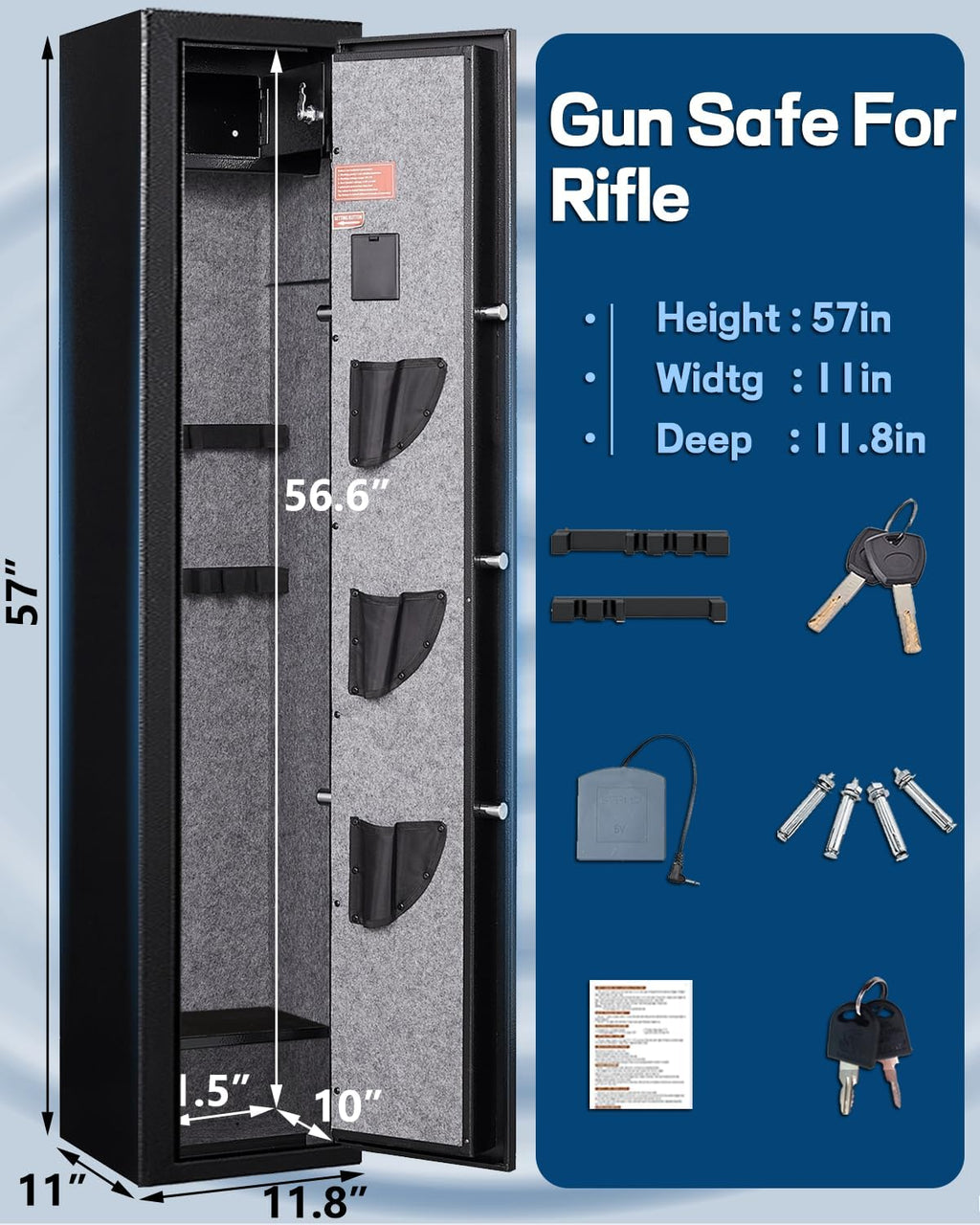 5-6 Gun Rifle Safe with Handgun Lock Box and Removable Shelf G453854