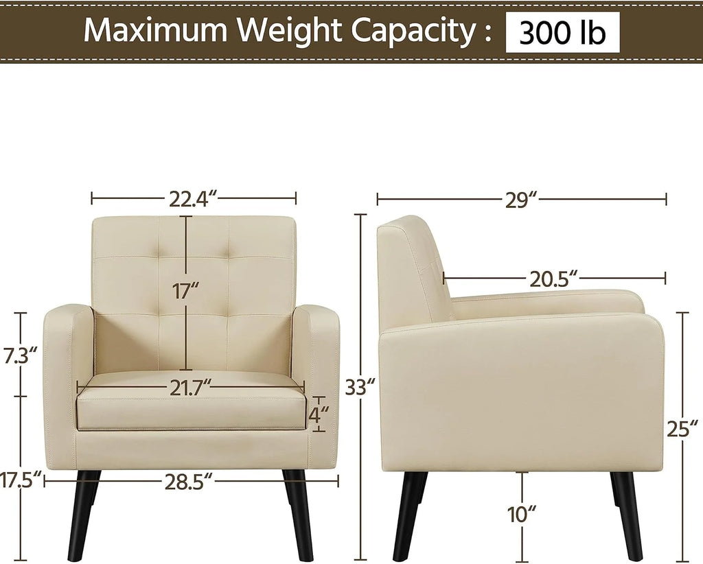 Beige PU Leather Tufted Accent Chair with Wood Legs W55540