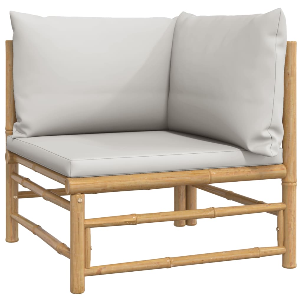 3 Piece Patio Set with Gray Cushions Bamboo K128