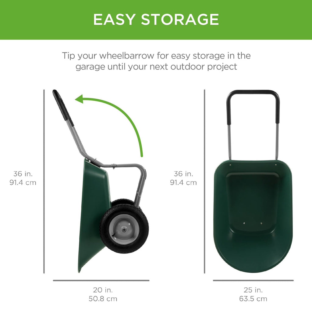 Green Dual Wheel Home Wheelbarrow Yard Garden Cart I115994