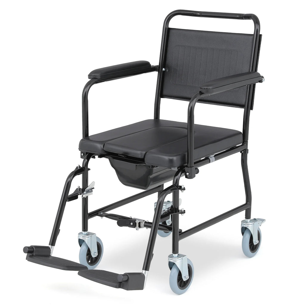 Commode Chair with Flip Up Armrests and 2 Locking Wheels W548823