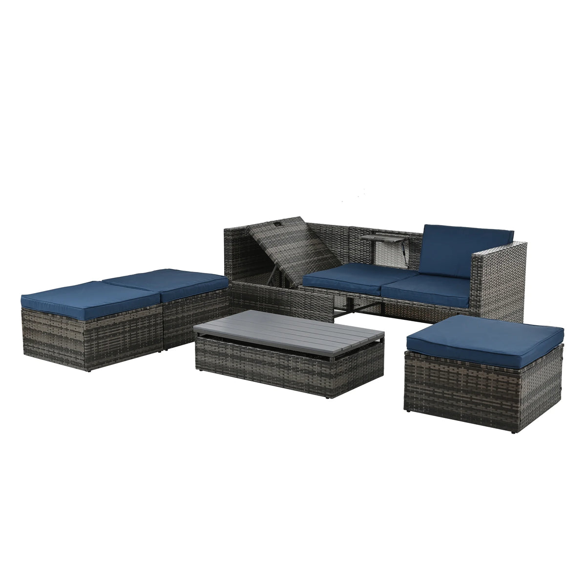 4 Piece Wicker Patio Furniture Set with 2 Ottomans & Coffee Table C53319