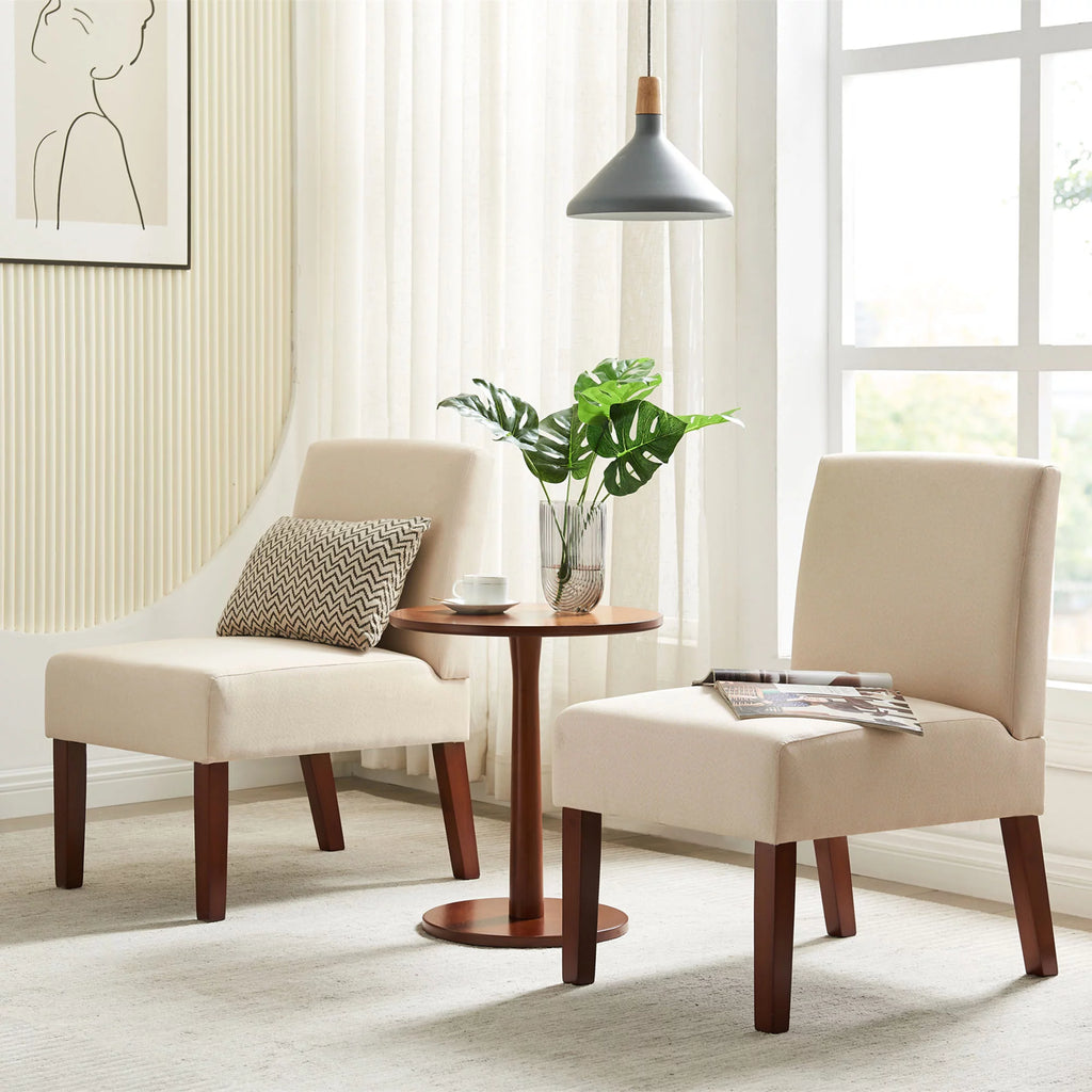 Fabric Accent Chair Set of 2 with Round Wood Table Y268075