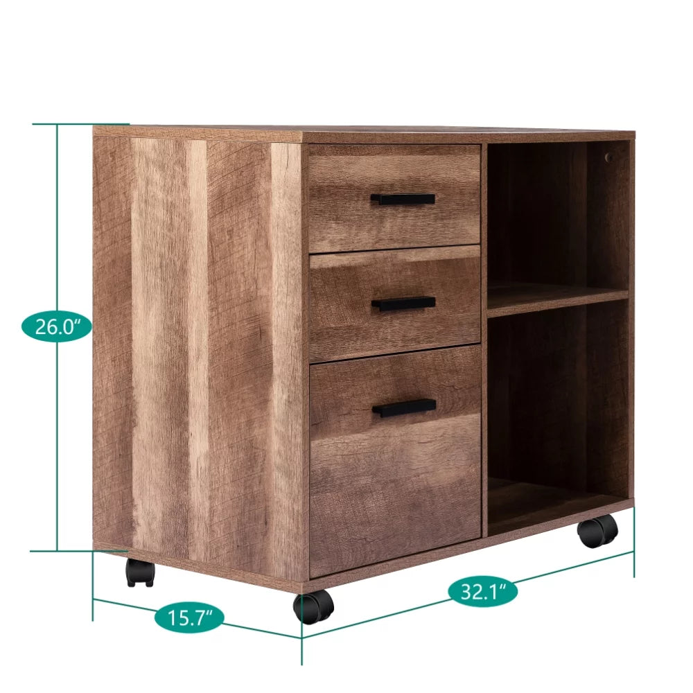 Rolling Office Cabinet with Drawers, Walnut R616897