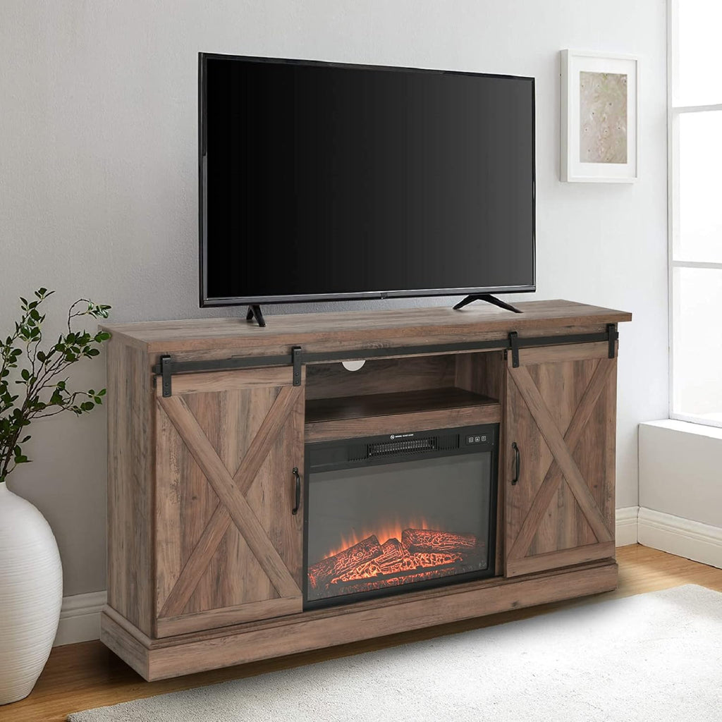 Farmhouse Electric Fireplace TV Stand with 23 Insert Fireplace, Burlywood N921