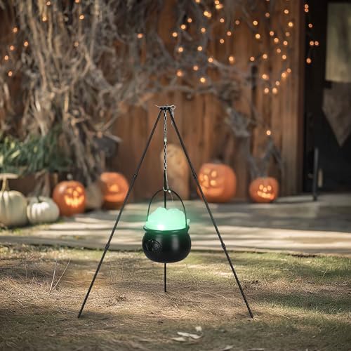 Halloween Witches Cauldron with Tripod Stand Black Pot LED Light J6287