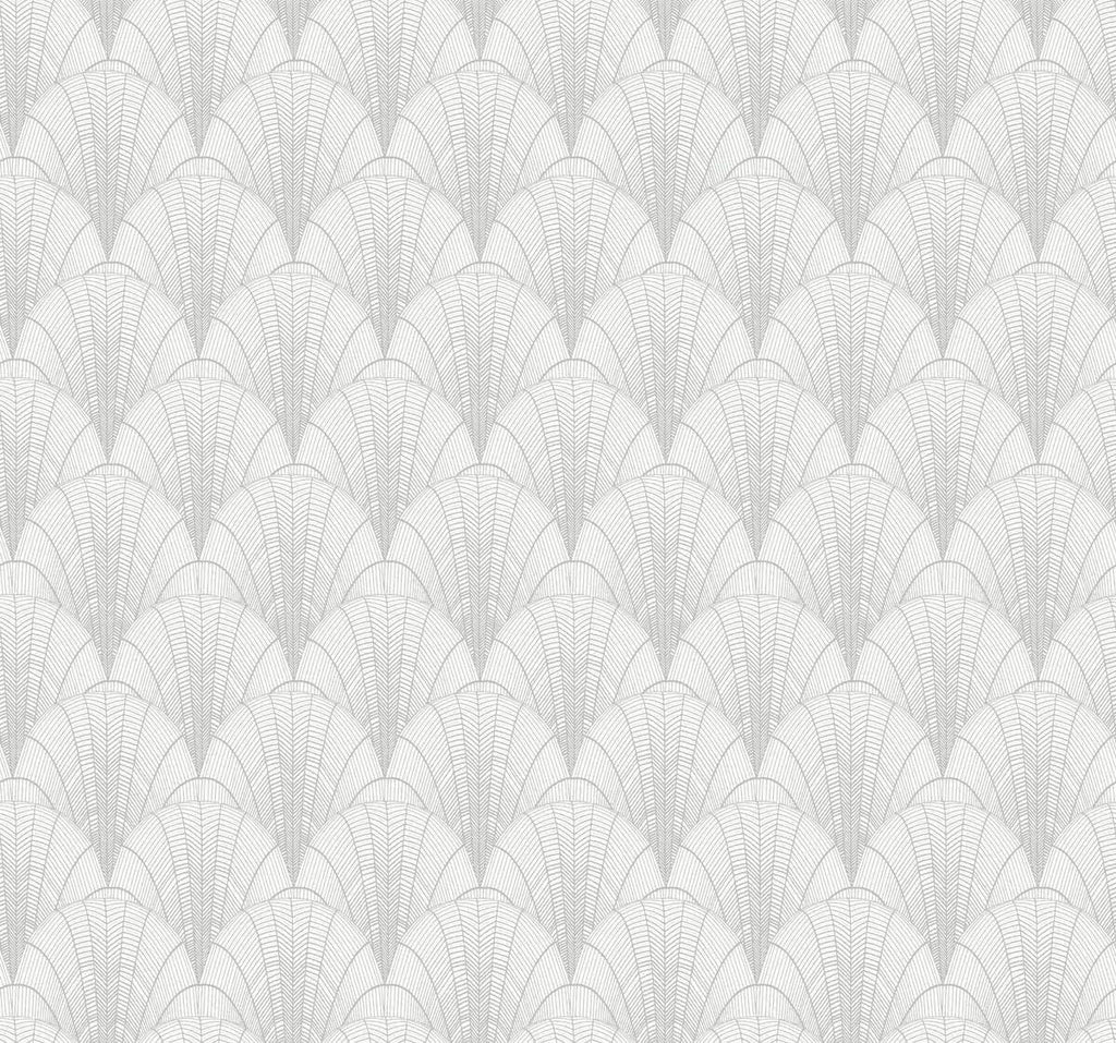 White Silver Scalloped Pearls Wallpaper K16585