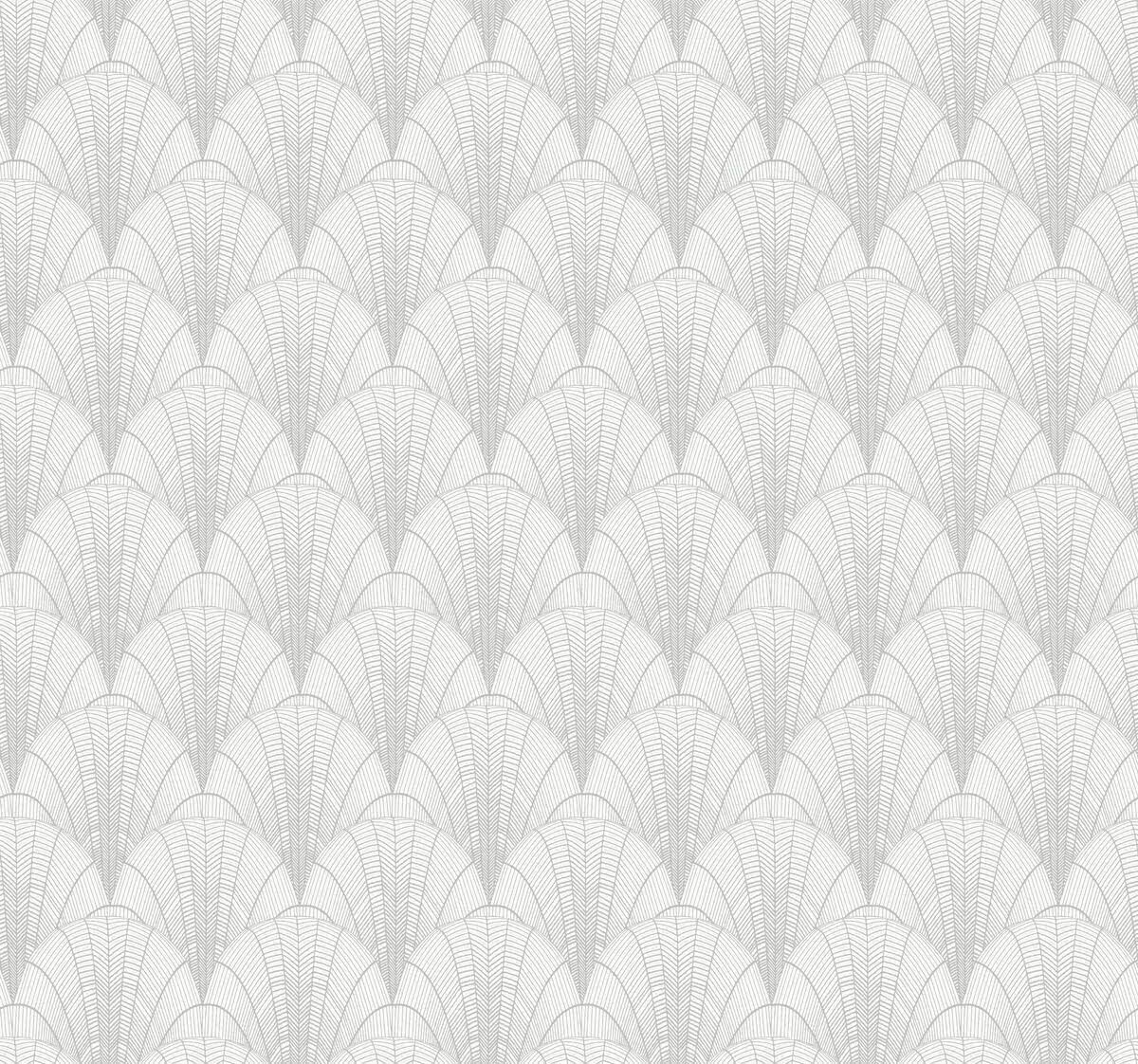 White Silver Scalloped Pearls Wallpaper K16585