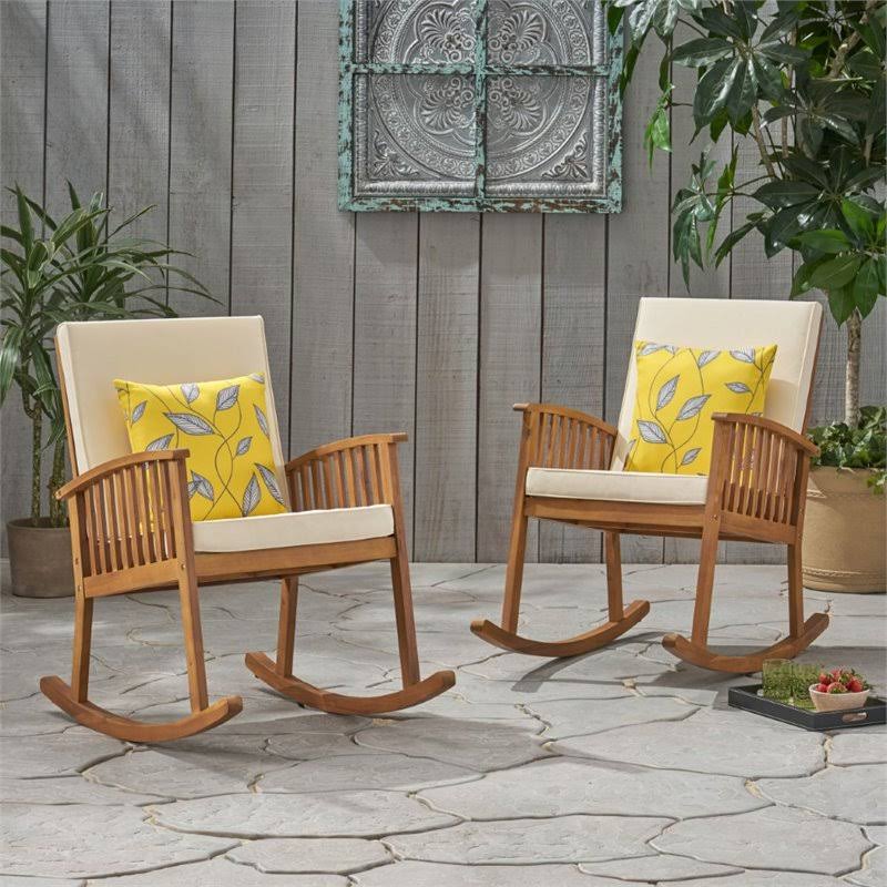 Brown Acacia Wood Rocking Chair Set of 2 A98580
