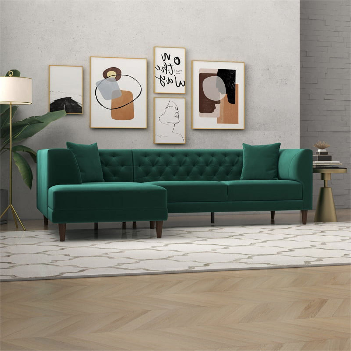 Green Velvet Corner Sectional Sofa G800728