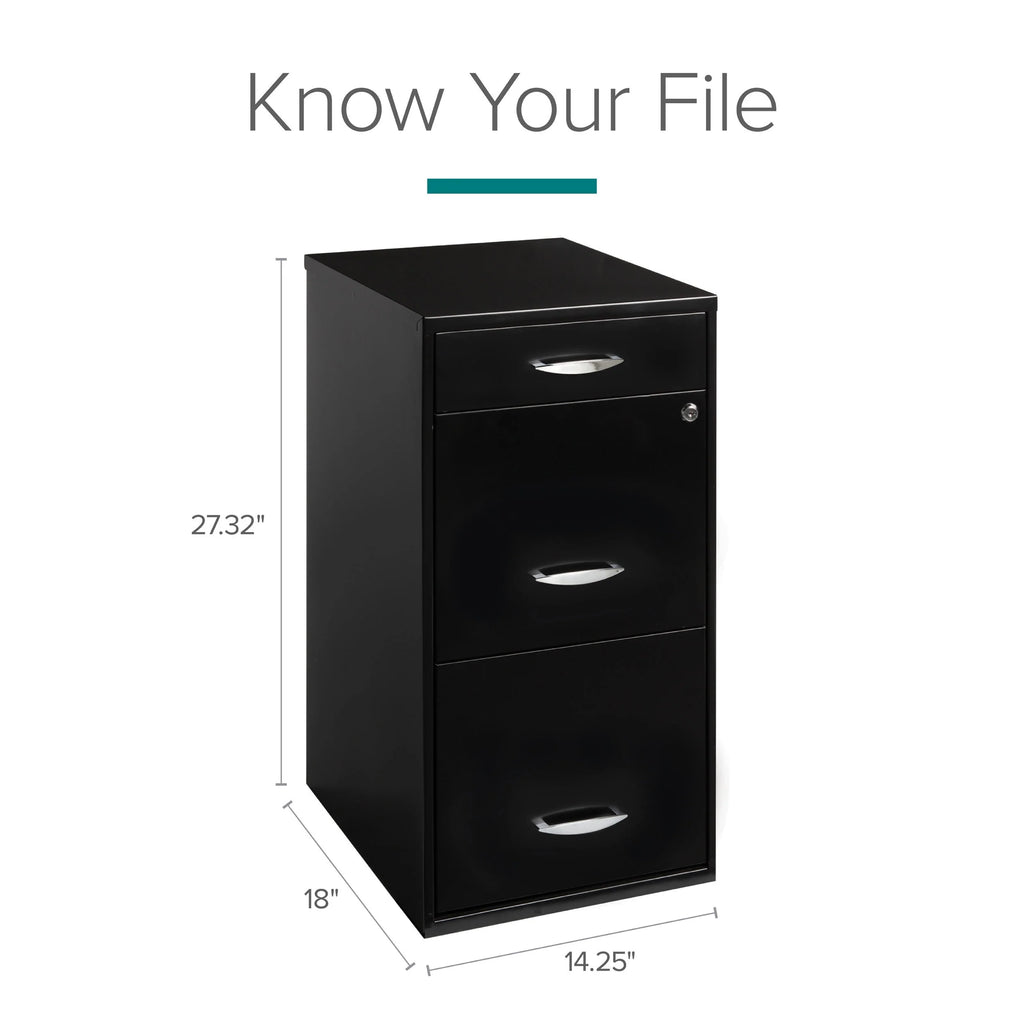 3 Drawer Letter Width Vertical File Cabinet with Pencil Drawer, Black I588