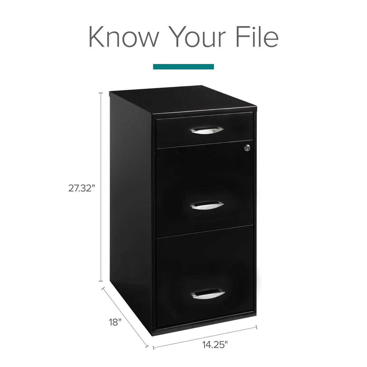 3 Drawer Letter Width Vertical File Cabinet with Pencil Drawer, Black I588
