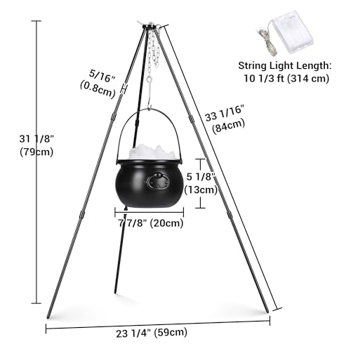 Halloween Witches Cauldron with Tripod Stand Black Pot LED Light J6287