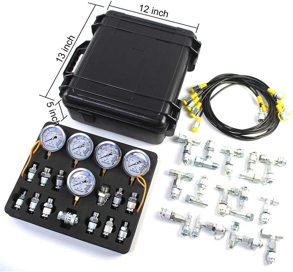Hydraulic Pressure Test Kit with 5 Gauges, 5 Test Hoses, 13 Couplings and 14 Tee Connectors L363848