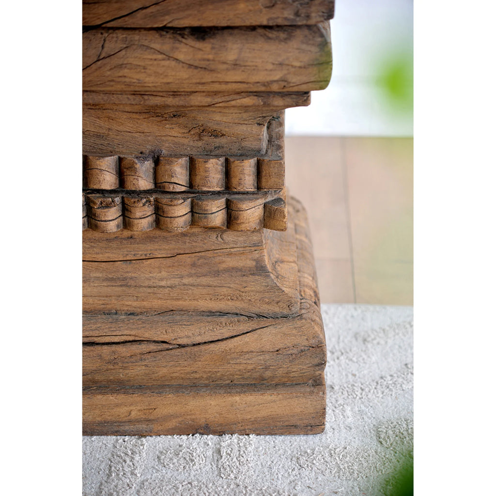Organic Carved Wooden Pillar Stool M2943