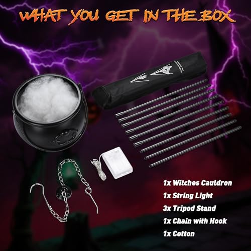 Halloween Witches Cauldron with Tripod Stand Black Pot LED Light J6287