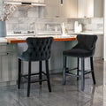 Black Velvet Button Tufted Bar Chairs with Wood Legs, Set of 2 Z61565