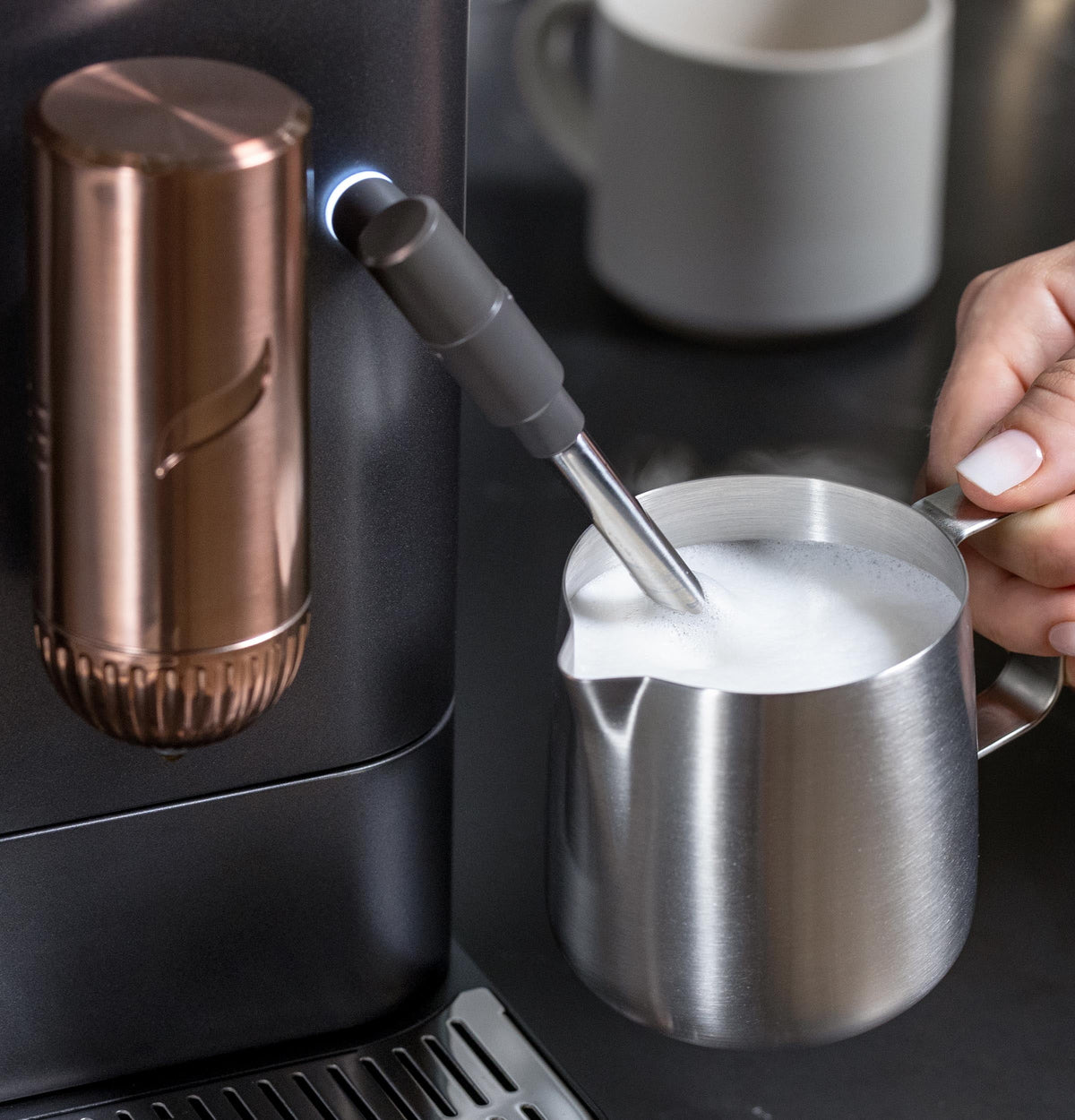 Automatic Espresso Machine with Milk Frother and Bean Grinder, Matte White 1.2 Liter L733596