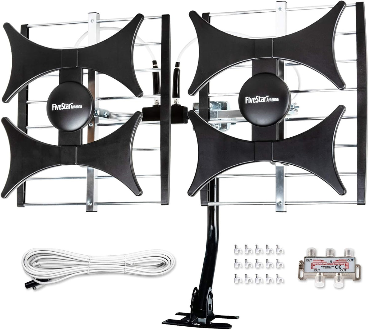 Multi-Directional Amplified HDTV Antenna up to 200 Mile Range UHF VHF 4K 1080P with 40ft Coaxial Cable H249947
