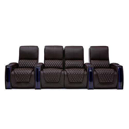 Top Grain Leather Power Recliner with Power Headrests and Power Lumbar (Row of 2, Brown) X675616