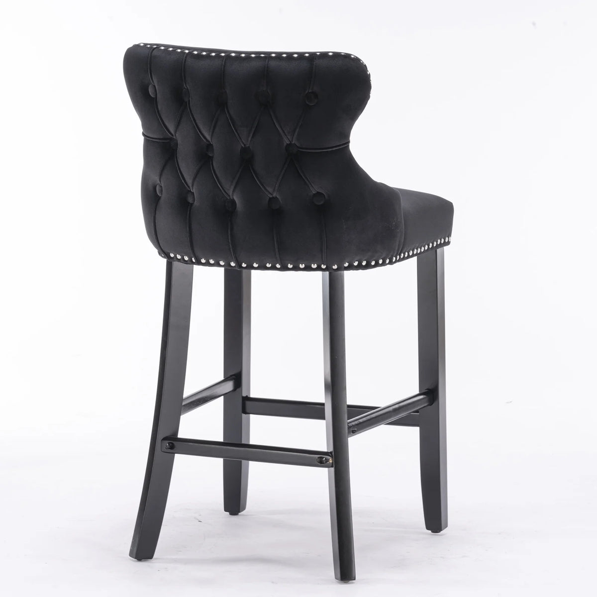 Black Velvet Button Tufted Bar Chairs with Wood Legs, Set of 2 Z61565