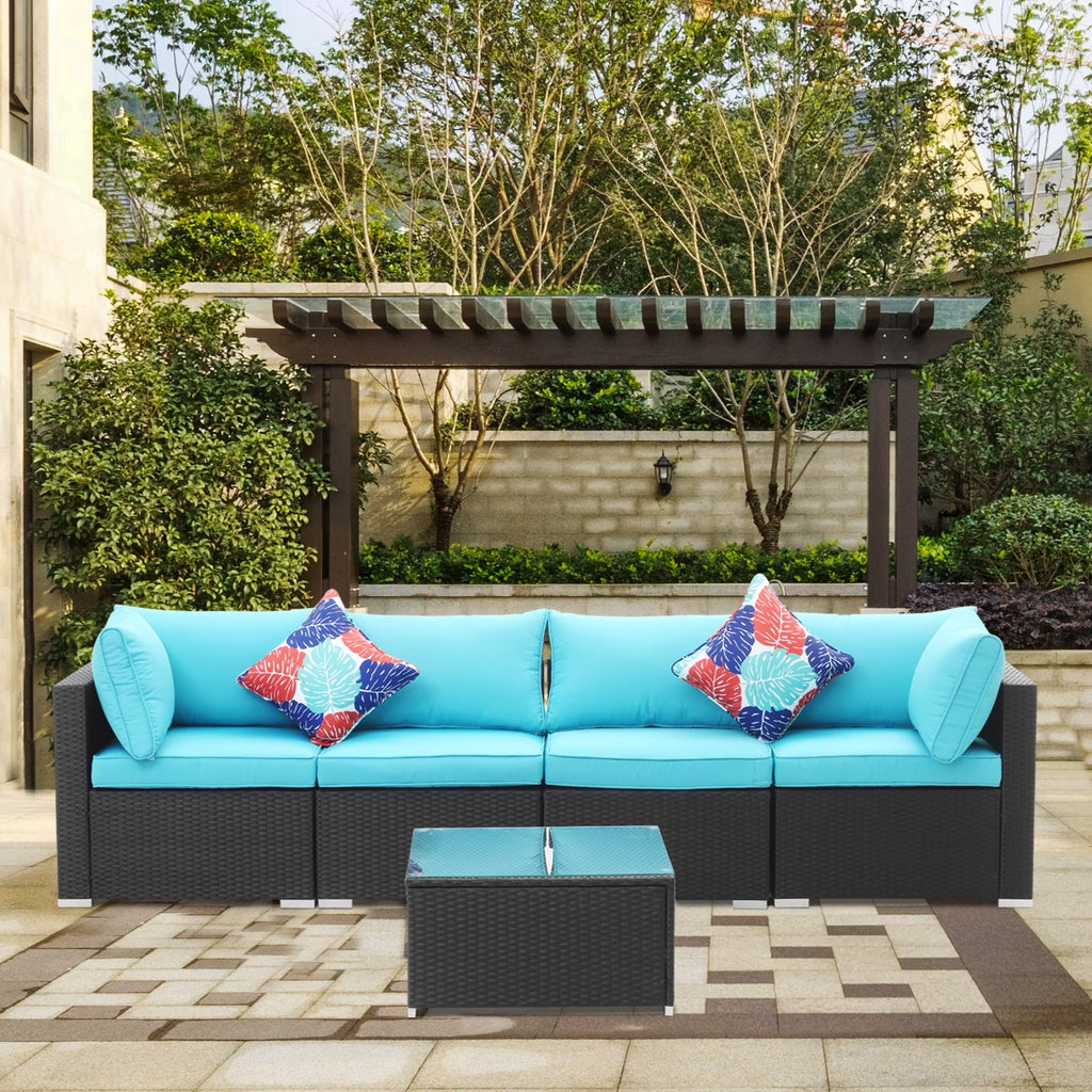 Blue 5 Pieces Outdoor Patio Conversation Sofa Set Y582455
