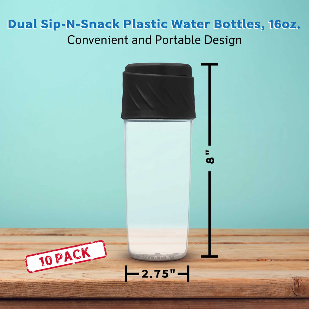 Black 16 oz Plastic Water Bottles Set of 10 T92163