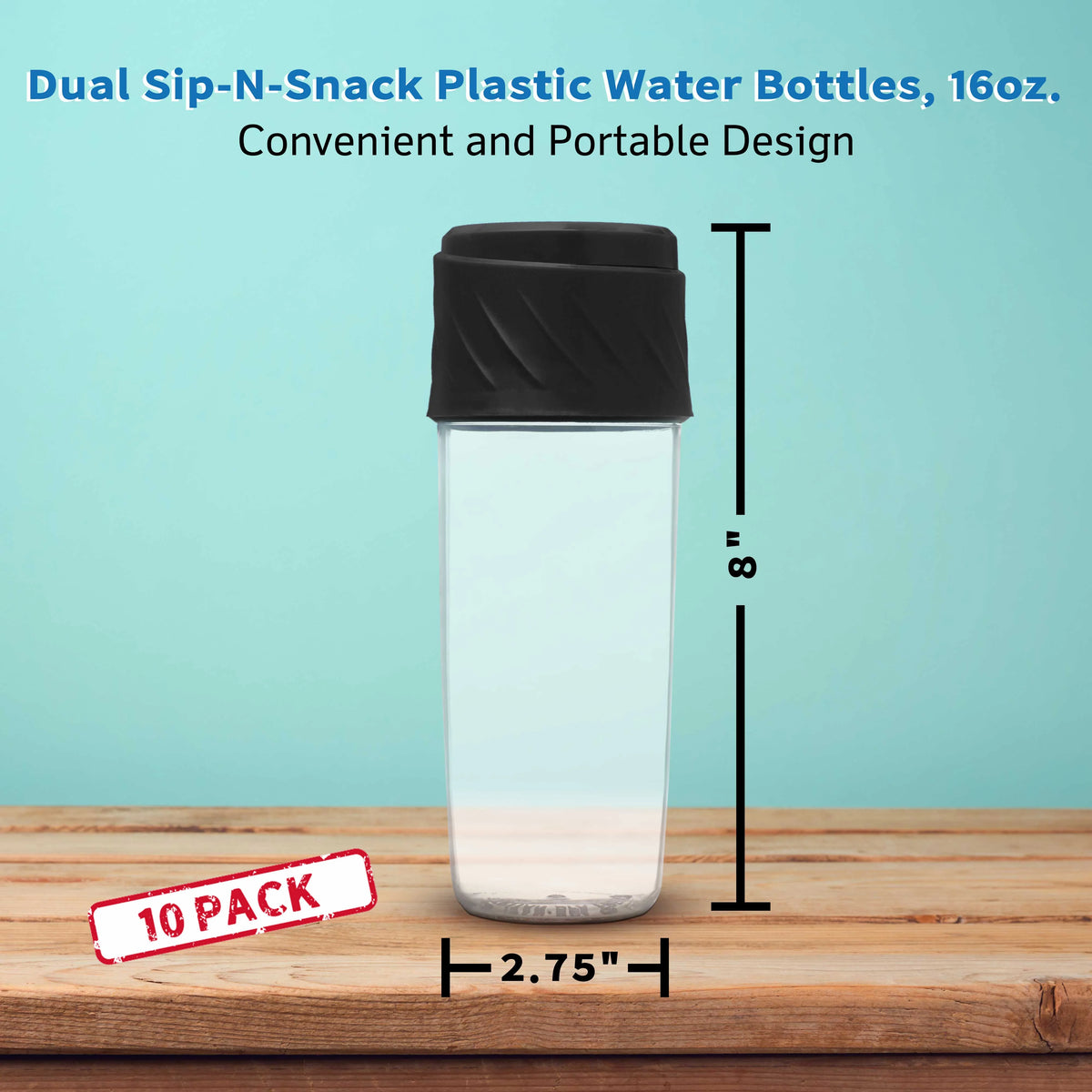 Black 16 oz Plastic Water Bottles Set of 10 T92163