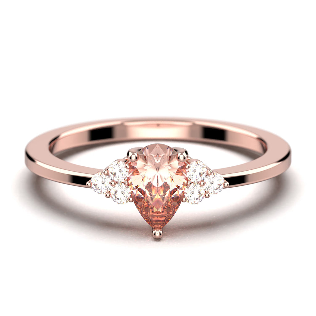 1.25 Carat Pear Cut Morganite And Diamond Moissanite Engagement Ring in 10k Solid Rose Gold M729458