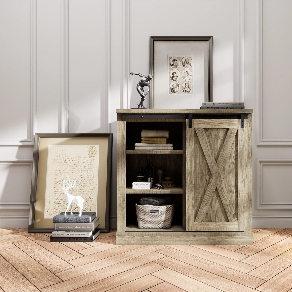 Storage Cabinet with Sliding Slat Door M68042