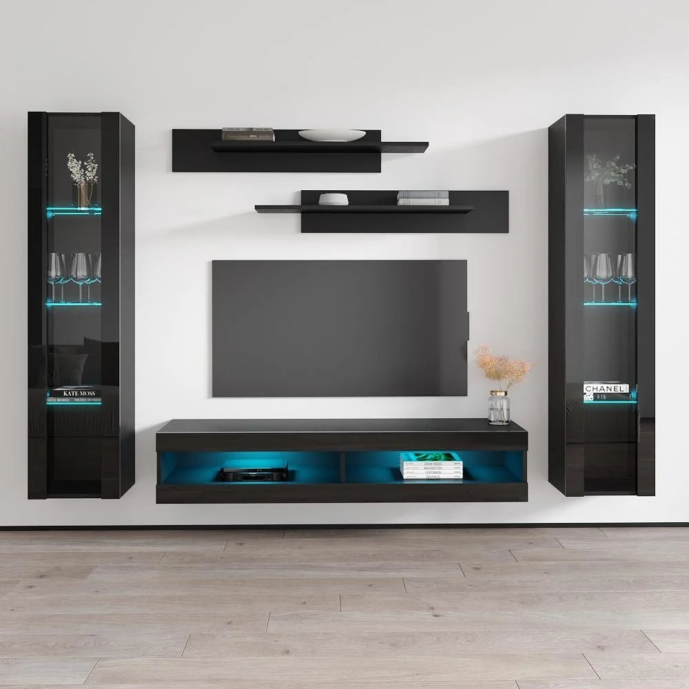 Black Wall Mounted Floating Entertainment Center S6380