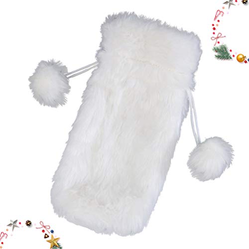 White Faux Fur Drawstring Wine Bottle Cover Bag T95020