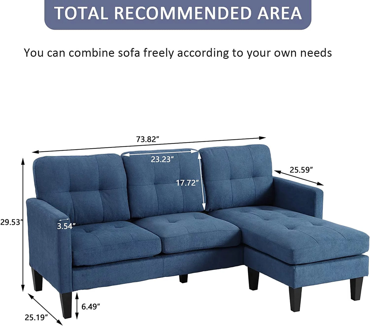 Blue L-Shaped Convertible Sectional Sofa J6658