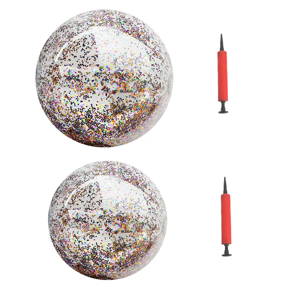 4pcs Glitter Sequin PVC Beach Balls Inflatable Toys with Pumps Q299