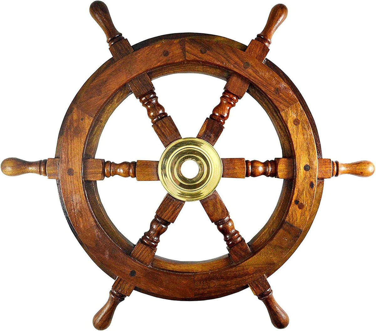Nautical Sheesham Wood Ship Wheel with Brass Center, Pack of 2 G959