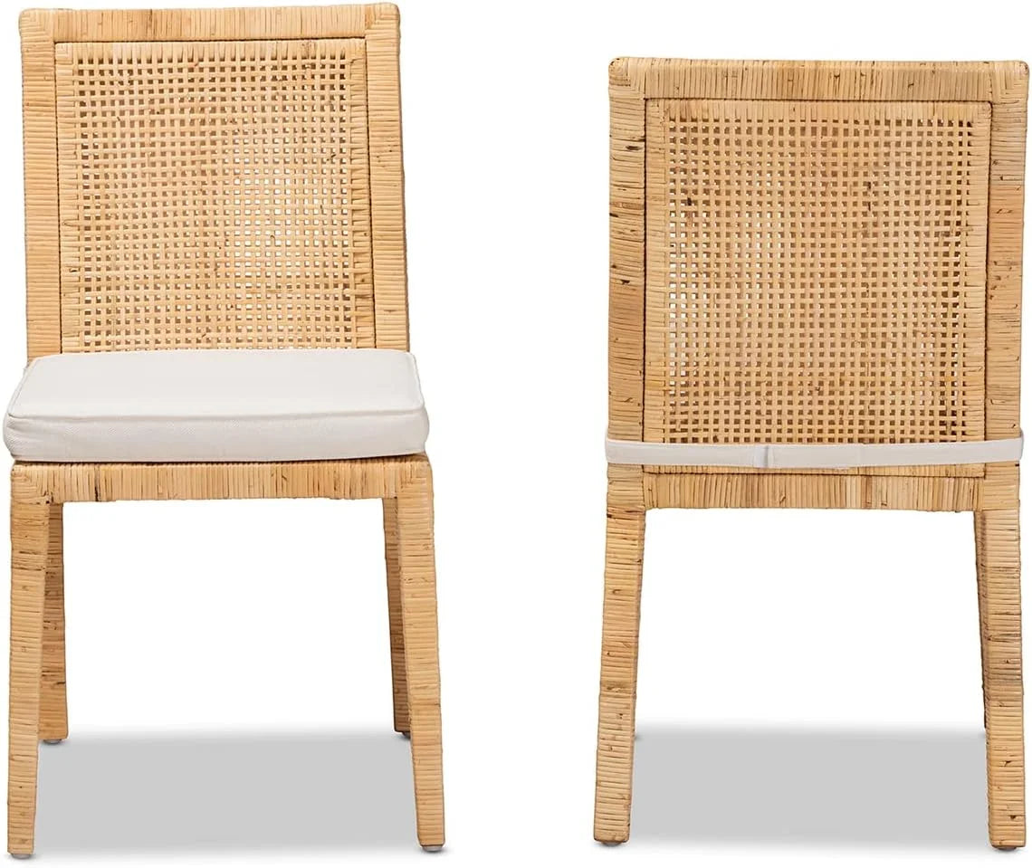 Natural Finished Wood and Rattan 2-Piece Dining Chair Set B73242