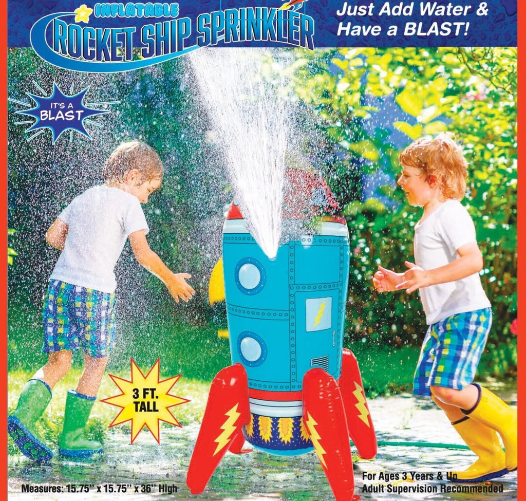 Inflatable Rocket Ship Water Sprinkler Toy Attach to Hose Y894