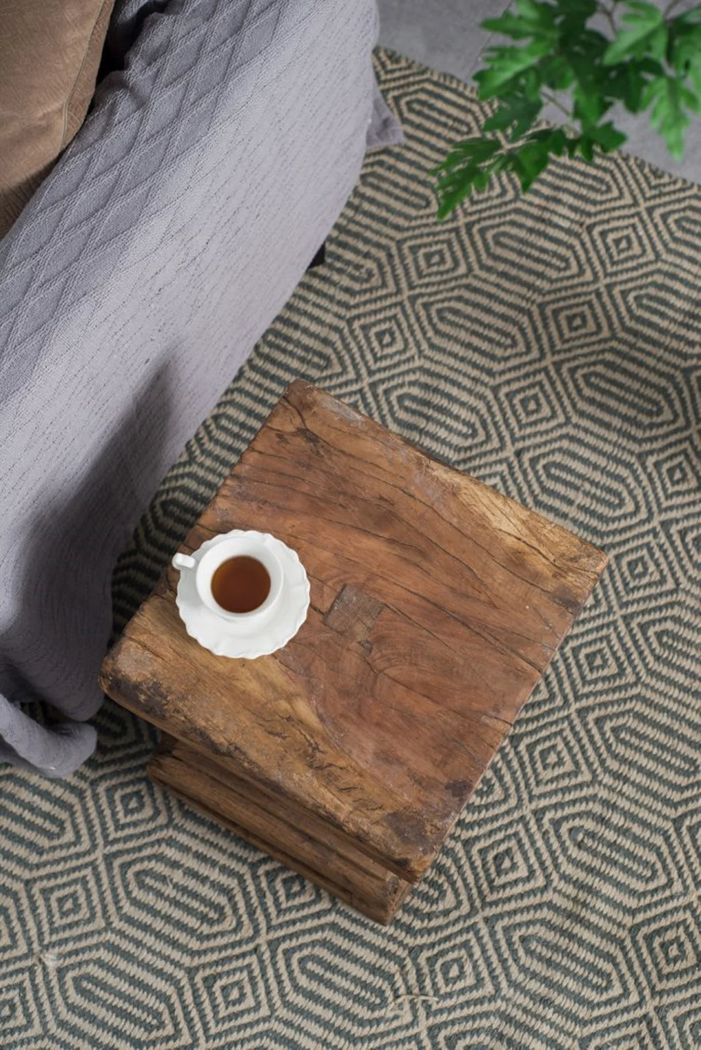 Organic Carved Wooden Pillar Stool M2943