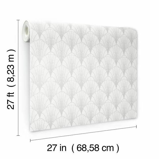 White Silver Scalloped Pearls Wallpaper K16585