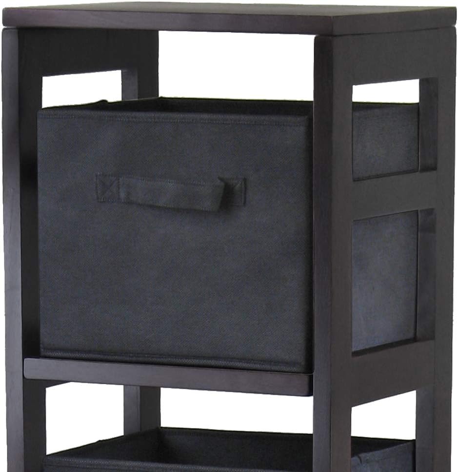 Wood 4 Section Storage Shelf with 4 Black Fabric Baskets Y725