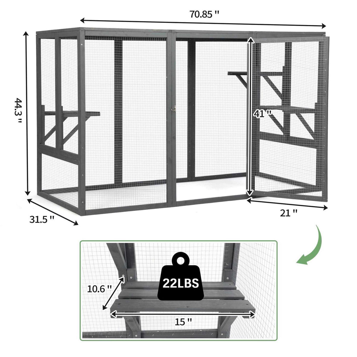 Outdoor Cat House Enclosure Pet Cage Catio with Asphalt Roof X49903