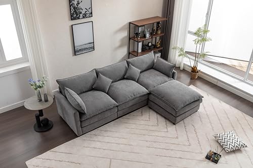 Beige U Shaped Modular Sectional Sofa with Double Chaises and 4 Pillows F162166